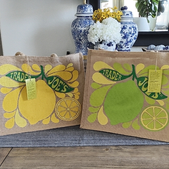 NEW Trader Joe's Lemon Jute Tote Bag SET 2 - Picture 1 of 10